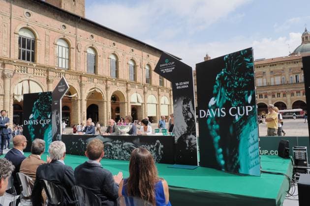 Bologna, Italia - Cronaca - 17 Settembre 2025 - sorteggio squadre per ottavi di finale coppa Davis in piazza Maggiore a Bologna - (Photo Michele Nucci LaPresse) News - Bologna, Italy - September 17, 2025 - Davis Cup Round of 16 draw in Piazza Maggiore, Bologna - (Photo Michele Nucci LaPresse)  Copyright: xMichelexNucci LaPressex