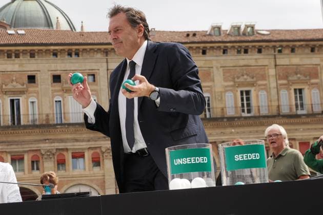 Bologna, Italia - Cronaca - 17 Settembre 2025 - sorteggio squadre per ottavi di finale coppa Davis in piazza Maggiore a Bologna - (Photo Michele Nucci LaPresse) News - Bologna, Italy - September 17, 2025 - Davis Cup Round of 16 draw in Piazza Maggiore, Bologna - (Photo Michele Nucci LaPresse)  Copyright: xMichelexNucci LaPressex
