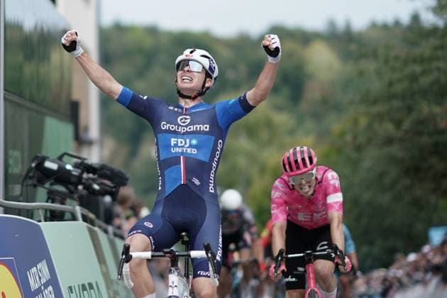 Cycling Tour de Luxembourg 2025 17 09 2025, Cyclisme, Cycling, Tour de Luxembourg, Tour of Luxembourg, 2025, Luxembourg, vl winner Romain GregoireGroupama FDJ ahead of Marijn van den BergEF Education EasyPost