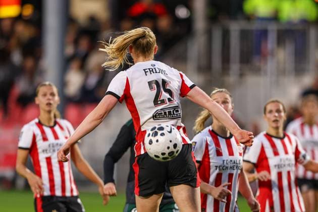 Eindhoven, Netherlands, September 17th 2025: Emma Frijns (25 PSV Eindhoven) shoots at goal during the UEFA Womens Europa Cup 2025 26 First Qualifying Round game between PSV Eindhoven and Rosenborg BK at De Herdgang in Eindhoven, the Netherlands. (Leiting Gao SPP) Copyright: xLeitingxGaox xSPPx Sportspressphoto_SPR27489