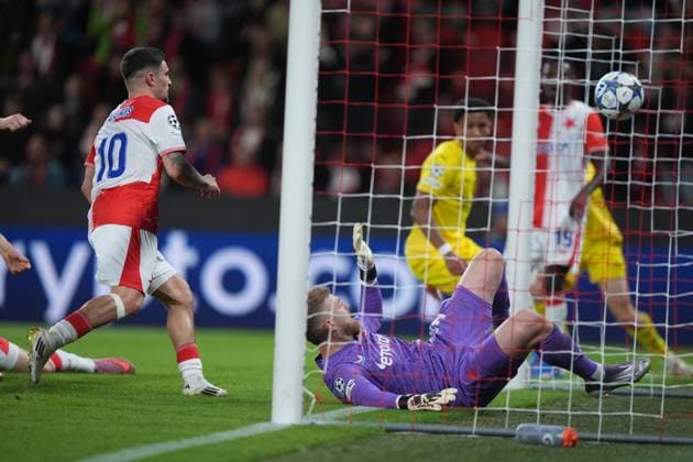 Champions League Slavia Prague Bodo Glimt Prague, Czech Republic 20250917 Bodo Glimts Daniel Joshua Bassi Jakobsen reduces to 2 1 the Champions League match between Slavia Prague and Bodo Glimt at Fortuna Arena in Prague Photo Terje Pedersen NTB Praha Czech Republic EDITORIAL USE ONLY RESTRICTED USE FOR BETTING COMPANIES  Copyright: xTerjexPedersenx xNTBx