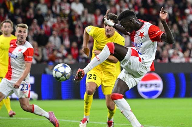 Youssoupha Mbodji of Slavia scores during the Football Champions League 1st round match Slavia Praha vs Bodo Glimt in Prague, Czech Republic, September 17, 2025. (CTKxPhoto VitxSimanek) CTKPhotoP2025091708522  CTKPhotoP2025091708522