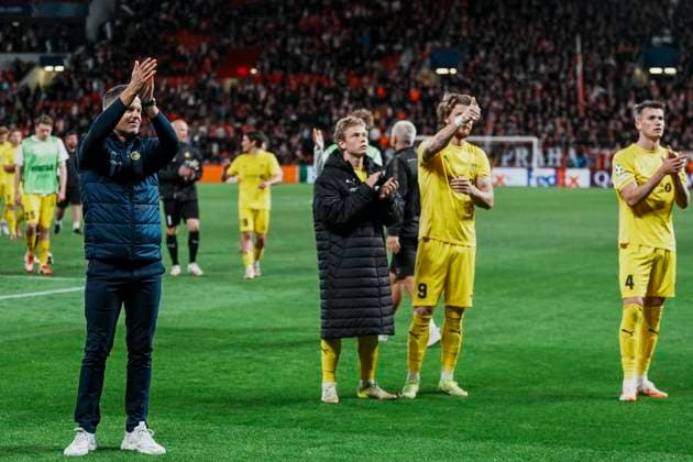 Champions League Slavia Prague Bodo Glimt Prague, Czech Republic 20250917 Bodo Glimt players celebrate the 2 2 result after the Champions League match between Slavia Prague and Bodo Glimt at Fortuna Arena in Prague Photo Terje Pedersen NTB Praha Czech Republic EDITORIAL USE ONLY RESTRICTED USE FOR BETTING COMPANIES  Copyright: xTerjexPedersenx xNTBx