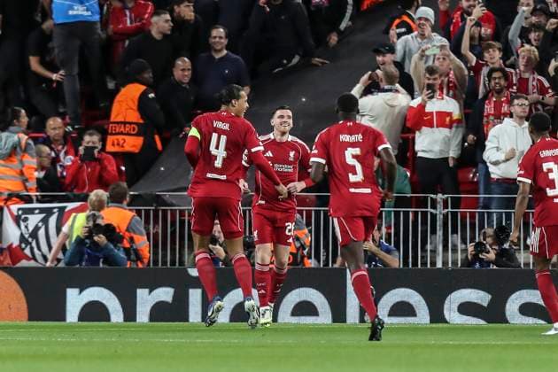 Liverpool FC v Atletico Madrid, Champions League Liverpool defender Andrew Robertson (26) scores a GOAL 1-0 and celebrates during the Liverpool FC v Atletico Madrid Champions League Round One match at Anfield, Liverpool, United Kingdom on 17 September 2025 Credit: Lee Keuneke Every Second Media Editorial use only. All images are copyright Every Second Media Limited. No images may be reproduced without prior permission. Copyright: xIMAGO EveryxSecondxMediax ESM-1590-0033 LeexKeunekex xEveryxSecondxMediax