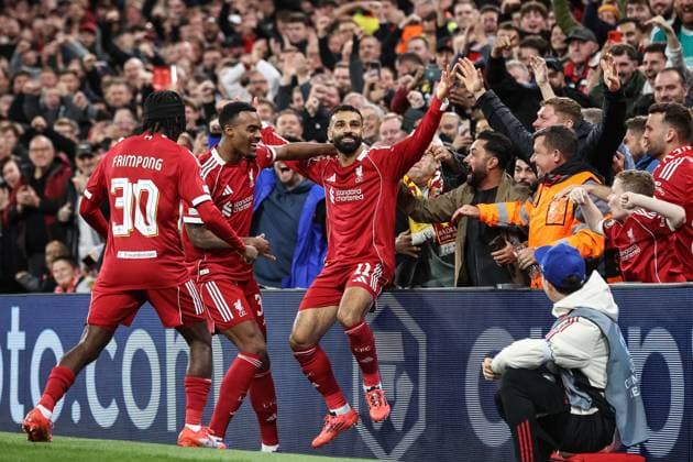 UEFA Champions League, League Stage Liverpool v Atletico Madrid Mohamed Salah of Liverpool celebrates his goal to make it 2-0 during the UEFA Champions League, League Stage Liverpool vs Atletico Madrid at Anfield, Liverpool, United Kingdom, 17th September 2025 (Photo by Alfie Cosgrove News Images) Liverpool Anfield Merseyside United Kingdom Copyright: xAlfiexCosgrove NewsxImagesx