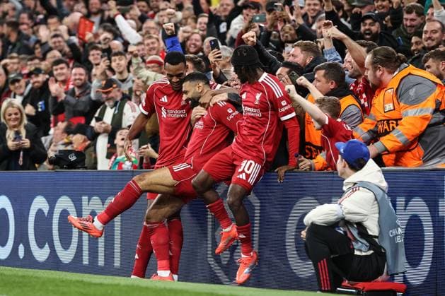 UEFA Champions League, League Stage Liverpool v Atletico Madrid Mohamed Salah of Liverpool celebrates his goal to make it 2-0 during the UEFA Champions League, League Stage Liverpool vs Atletico Madrid at Anfield, Liverpool, United Kingdom, 17th September 2025 (Photo by Alfie Cosgrove News Images) Liverpool Anfield Merseyside United Kingdom Copyright: xAlfiexCosgrove NewsxImagesx