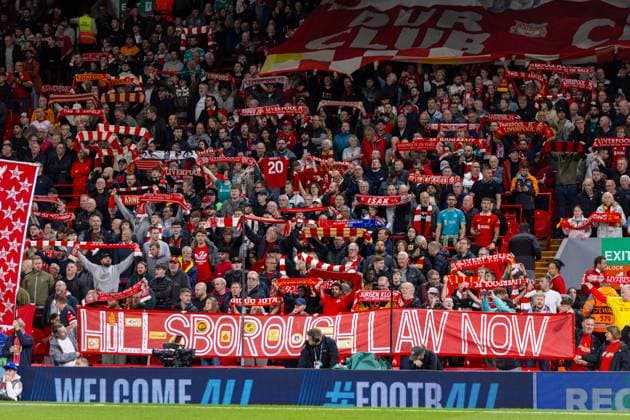 Football - UEFA Champions League - League Phase - Liverpool FC v Atletico Madrid LIVERPOOL, ENGLAND - Wednesday, September 17, 2025: Liverpool supporters holding up a banner Hillsborough Law Now on the Spion Kop before the UEFA Champions League match between Liverpool FC and Atletico Madrid FC at Anfield. (Photo by David Rawcliffe Propaganda) LIVERPOOL Anfield MERSEYSIDE ENGLAND  Copyright: xDavidxRawcliffex P2025-09-17-Liverpool_Atletico-17