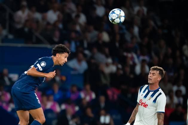 FOOTBALL : PSG vs Atalanta - Ligue des Champions - 17 09 2025 Marquinhos ( 5 - PSG ) and Daniel Maldini ( 70 - Atalanta ) during the UEFA Champions League match between Paris Saint Germain and Atalanta BC at Parc Des Princes on September 17 , 2025 in Paris, France. ( Photo by Federico Pestellini PsnewZ ) - ParisFrance  Copyright: xFedericoxPestellinix