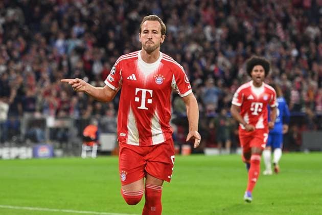 Goal celebration Harry KANE Bayern Muenchen after goal to 2 0, Cheering,Joy,Enthusiasm, Soccer Champions League,Season 2025 26 ,1 Matchday FC Bayern Muenchen FC Chelsea on 17 09 2025 A L L I A N Z A R E N A