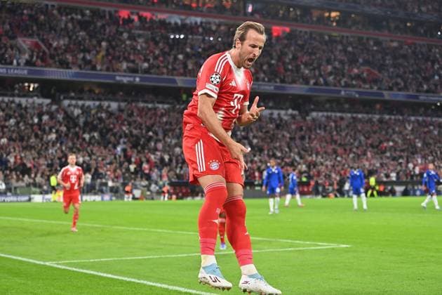 Goal celebration Harry KANE Bayern Muenchen after goal to 2 0, Cheering,Joy,Enthusiasm, Soccer Champions League,Season 2025 26 ,1 Matchday FC Bayern Muenchen FC Chelsea on 17 09 2025 A L L I A N Z A R E N A