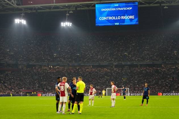 AMSTERDAM, 23-08-2025, Johan Cruijff ArenA ,season 2025 2026 , UEFA Champions League football , league phase, .Match between Ajax and Inter Milan , Picture shows VAR check Ajax - Inter  x31066588x Copyright: