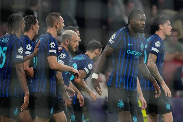 AMSTERDAM, 23-08-2025, Johan Cruijff ArenA ,season 2025 2026 , UEFA Champions League football , league phase, .Match between Ajax and Inter Milan , Picture shows Inter celebrating the 0-1 of Inter player Marcus Thuram Ajax - Inter  x31066603x Copyright: