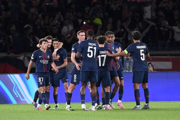 Paris Saint-Germain v Atalanta BC - UEFA Champions League 2025 2026 87 Joao NEVES (psg) - 07 Khvicha KVARATSKHELIA (psg) - 02 Achraf HAKIMI (psg) - 29 Bradley BARCOLA (psg) during the UEFA Champions League 2025 2026 match between Paris and Atalanta at Parc des Princes on September 17, 2025 in Paris, France. Paris France  Copyright: xFEPx 776382821