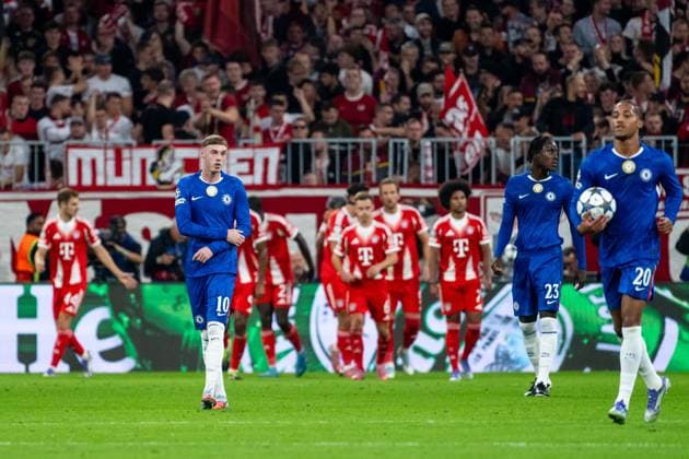 Cole Palmer Chelsea FC, 10 , Trevoh Chalobah Chelsea FC, 23 , Joao Pedro Chelsea FC, 20 is annoyed about the goal for 2 0, GER, FC Bayern Muenchen vs Chelsea FC, Football, UEFA Champions League, League Phase, Matchday 1, Season 2025 2026, 17 09 2025 GER, FC Bayern Muenchen vs Chelsea FC, Football, UEFA Champions League, League Phase, Matchday 1, Season 2025 2026, 17 09 2025 Muenchen Copyright: xEibner-Pressefoto Memmlerx EP_MMR