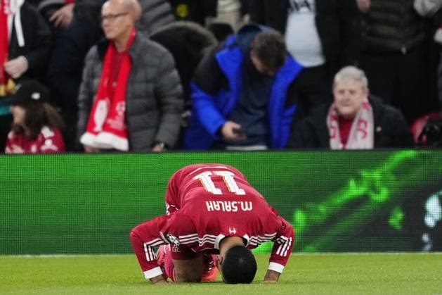 Liverpool FC v Atletico de Madrid - UEFA Champions League LIVERPOOL, ENGLAND - SEPTEMBER 17: Mohamed Salah right winger of Liverpool and Egypt celebrates after scoring his sides first goal during the UEFA Champions League 2025 26 League Phase MD1 match between Liverpool FC and Atletico de Madrid at Anfield on September 17, 2025 in Liverpool, England. Jose Hernandez Anadolu Liverpool United Kingdom. Editorial use only. Please get in touch for any other usage.  Copyright: x2025xAnadoluxJosexHernandezx