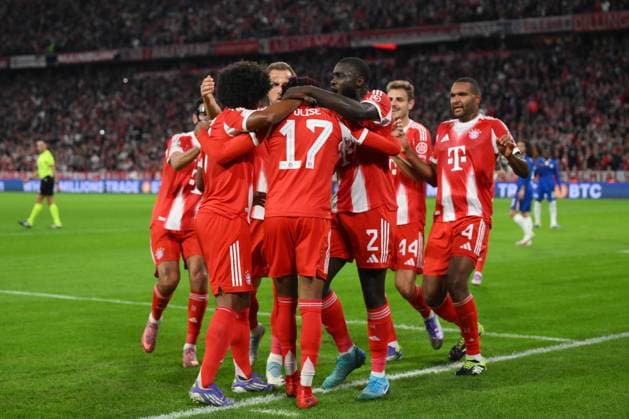 Foto IPP Luciano Adriani Monaco di Baviera 17 09 2025 Calcio Champions League 2025 2026 Bayern Monaco-Chelsea Nella foto: esultanza giocatori del Bayern al gol di Michael Olise al centro (17) Italy Photo Press - World Copyright Monaco di Baviera italy Italia ITALY  Copyright: xR4924_italyphotopressx