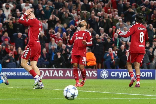 Mohamed Salah of Liverpool dejected as he hits the post with a shot Liverpool v Atletico Madrid, UEFA Champions League, Group Stage, Football, Anfield, Liverpool, UK - 17 Sep 2025Liverpool Anfield United Kingdom EDITORIAL USE ONLY No use with unauthorised audio, video, data, fixture lists, club league logos or live services. Online in-match use limited to 120 images, no video emulation. No use in betting, games or single club league player publications. Copyright: xPhilxOldham Shutterstockx 15481355bj