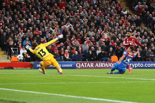 Mohamed Salah of Liverpool hits the post with a shot Liverpool v Atletico Madrid, UEFA Champions League, Group Stage, Football, Anfield, Liverpool, UK - 17 Sep 2025Liverpool Anfield United Kingdom EDITORIAL USE ONLY No use with unauthorised audio, video, data, fixture lists, club league logos or live services. Online in-match use limited to 120 images, no video emulation. No use in betting, games or single club league player publications. Copyright: xPhilxOldham Shutterstockx 15481355bh
