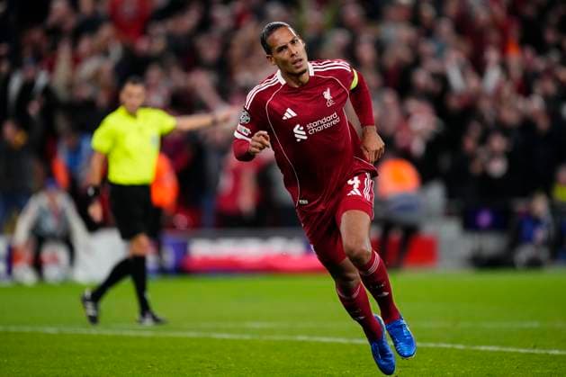 Liverpool FC v Atletico de Madrid - UEFA Champions League 2025 26 League Phase MD1 Virgil van Dijk centre-back of Liverpool and Netherlands celebrates after scoring his sides first goal during the UEFA Champions League 2025 26 League Phase MD1 match between Liverpool FC and Atletico de Madrid at Anfield on September 17, 2025 in Liverpool, England. Liverpool England United Kingdom  Copyright: xJosexBretonx originalFilename:bretonhernandez-liverpoo250917_npZFg.jpg