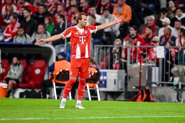 Harry Kane Bayern Munich gestures during the UEFA Champions League 2025 26 League Phase MD1 match between FC Bayern Munich and Chelsea FC at Football Arena Munich on September 17, 2025 in Munich, Germany Photo by Harry Langer DeFodi Images