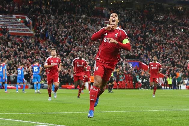 Virgil van Dijk of Liverpool celebrates scoring their sides third goal Liverpool v Atletico Madrid, UEFA Champions League, Group Stage, Football, Anfield, Liverpool, UK - 17 Sep 2025Liverpool Anfield United Kingdom EDITORIAL USE ONLY No use with unauthorised audio, video, data, fixture lists, club league logos or live services. Online in-match use limited to 120 images, no video emulation. No use in betting, games or single club league player publications. Copyright: xPhilxOldham Shutterstockx 15481355cn