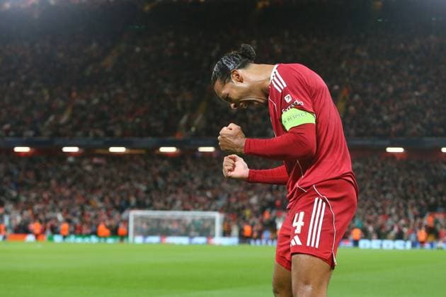 Virgil van Dijk of Liverpool celebrates scoring their sides third goal Liverpool v Atletico Madrid, UEFA Champions League, Group Stage, Football, Anfield, Liverpool, UK - 17 Sep 2025Liverpool Anfield United Kingdom EDITORIAL USE ONLY No use with unauthorised audio, video, data, fixture lists, club league logos or live services. Online in-match use limited to 120 images, no video emulation. No use in betting, games or single club league player publications. Copyright: xPhilxOldham Shutterstockx 15481355cj