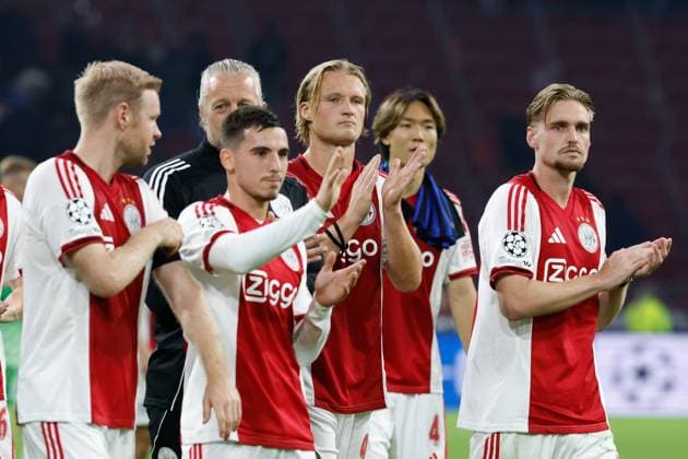 AMSTERDAM , 17-09-2025 , JohanCruyff Arena , season 2025 2026 , UEFA Champions League football , League phase Matchday 1 , match between Ajax and Inter Milan , picture shows Ajax player Kasper Dolberg, Ajax player Kenneth Taylor Ajax - Inter  x31067731x Copyright: