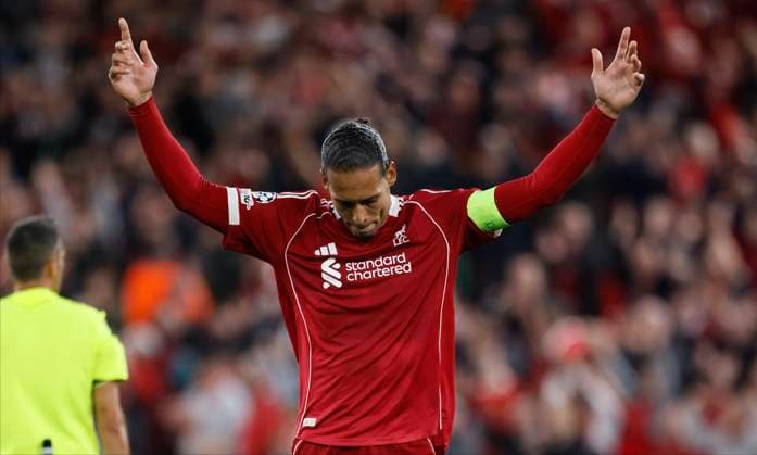Liverpool FC v Atletico de Madrid - UEFA Champions League 2025 26 League Phase MD1 Virgil van Dijk of Liverpool celebrates 3rd goal during the UEFA Champions League 2025 26 League Phase MD1 match between Liverpool FC and Atletico de Madrid at Anfield on September 17, 2025 in Liverpool, England. Liverpool Anfield England United Kingdom Copyright: xRichardxSellers Sportsphoto APLx 14135153