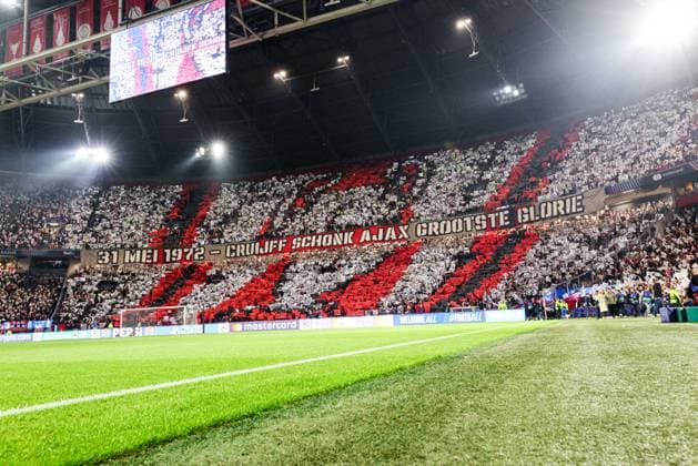 2025-09-17 AFC Ajax v FC Internazionale Milano - UEFA Champions League 2025 26 League Phase AMSTERDAM, NETHERLANDS - SEPTEMBER 17: fans of AFC Ajax with a tifo during the UEFA Champions League 2025 26 League Phase match between AFC Ajax and FC Internazionale Milano at Johan Cruijff ArenA on September 17, 2025 in Amsterdam, Netherlands. Amsterdam Johan Cruijff ArenA Netherlands Content not available for redistribution in The Netherlands directly or indirectly through any third parties. Copyright: xBenxGalx