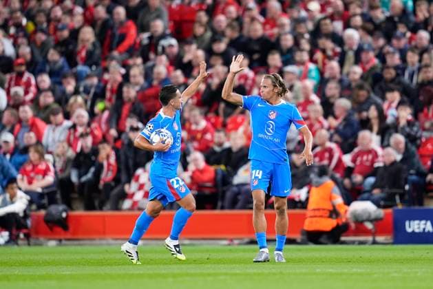 September 17, 2025, Liverpool, Liverpool, England: Marcos Llorente of Atletico de Madrid celebrates a goal during the UEFA Champions League 2025 26 League Phase MD1 match between Liverpool FC and Atletico de Madrid at Anfield on September 17, 2025, in Liverpool, England. Liverpool England - ZUMAa181 20250917_zaa_a181_021 Copyright: xDennisxAgyemanx