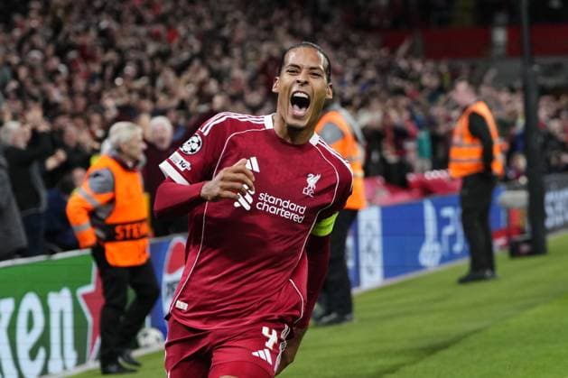 Liverpool FC v Atletico de Madrid - UEFA Champions League LIVERPOOL, UNITED KINGDOM - SEPTEMBER 17: Virgil van Dijk centre-back of Liverpool and Netherlands celebrates after scoring his sides first goal during the UEFA Champions League 2025 26 League Phase MD1 match between Liverpool FC and Atletico de Madrid at Anfield on September 17, 2025 in Liverpool, United Kingdom. Jose Hernandez Anadolu Liverpool United Kingdom. Editorial use only. Please get in touch for any other usage.  Copyright: x2025xAnadoluxJosexHernandezx