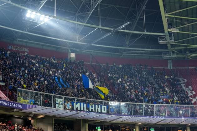 AMSTERDAM, NETHERLANDS - SEPTEMBER 17: FC Internazionale supporters show their support prior to the UEFA Champions League 2025 26 League Phase MD1 match between AFC Ajax and FC Internazionale Milano at Johan Cruijff Arena on September 17, 2025 in Amsterdam, Netherlands. (Photo by Rene Nijhuis) SPO  Copyright: xRenexNijhuis