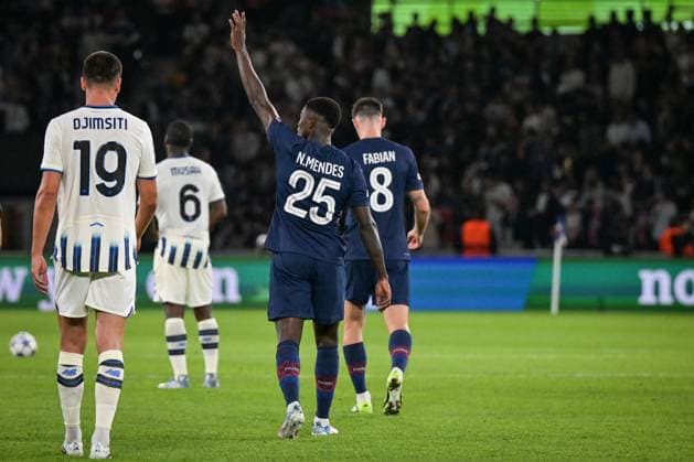 Champions League PSG vs Atalanta BC- FA Paris Saint-Germain’s defender Nuno Mendes celebrates scoring a goal during the UEFA Champions League football match between Paris Saint-Germain and Atalanta BC at the Parc des Princes Stadium in Paris on September 17, 2025. Photo by Firas Abdullah ABACAPRESS.COM Paris Ile-de-France France  Copyright: xAbdullahxFiras ABACAx