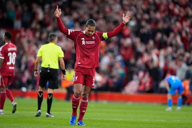 September 17, 2025, Liverpool, Liverpool, England: Virgil van Dijk of Liverpool FC celebrates the victory during the UEFA Champions League 2025 26 League Phase MD1 match between Liverpool FC and Atletico de Madrid at Anfield on September 17, 2025, in Liverpool, England. Liverpool England - ZUMAa181 20250917_zaa_a181_097 Copyright: xDennisxAgyemanx