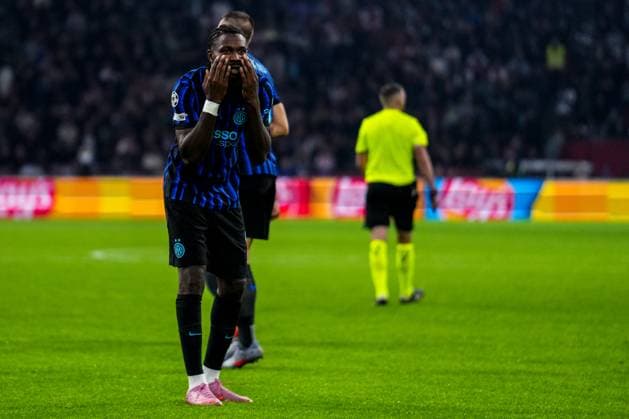 AMSTERDAM, NETHERLANDS - SEPTEMBER 17: Marcus Thuram of FC Internazionale celebrates after scoring his team s second goal during the UEFA Champions League 2025 26 League Phase MD1 match between AFC Ajax and FC Internazionale Milano at Johan Cruijff Arena on September 17, 2025 in Amsterdam, Netherlands. (Photo by Rene Nijhuis) SPO  Copyright: xRenexNijhuis