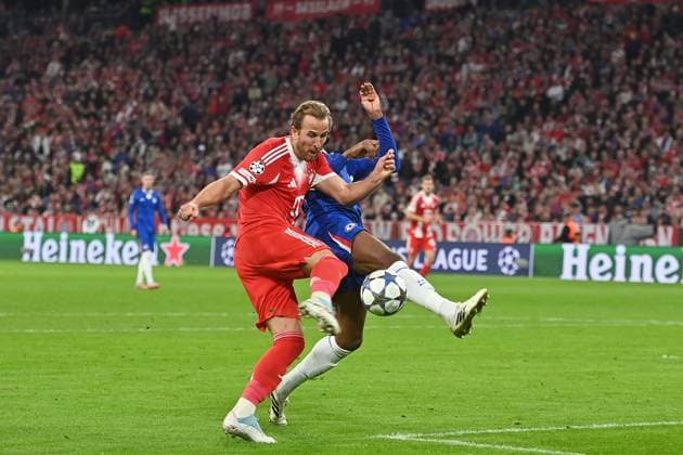 Harry KANE Bayern Muenchen ,Action,One-on-One Football Champions League,Season 2025 26 ,1 Matchday FC Bayern Muenchen FC Chelsea 3 1 on 17 09 2025 A L L I A N Z A R E N A