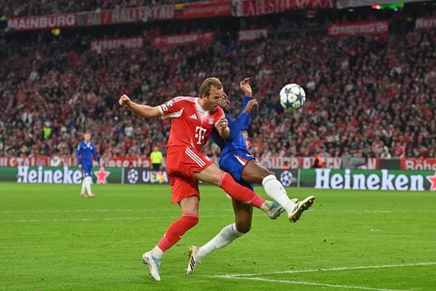Harry KANE Bayern Muenchen ,Action,One-on-One Football Champions League,Season 2025 26 ,1 Matchday FC Bayern Muenchen FC Chelsea 3 1 on 17 09 2025 A L L I A N Z A R E N A