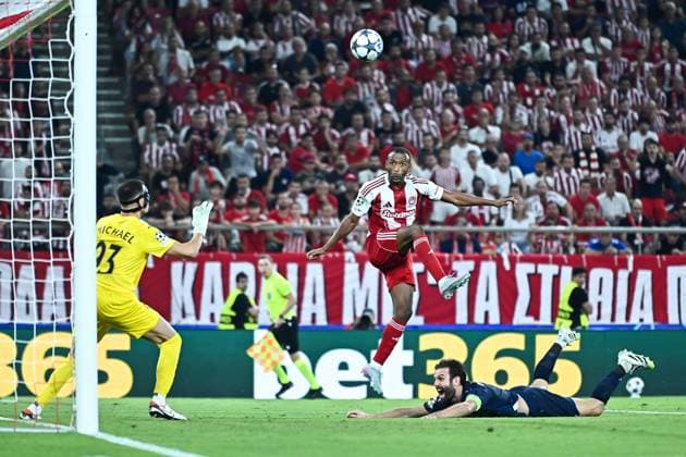 September 17, 2025, Piraeus, Piraeus, Greece: 9 AYOUB EL KAABI of Olympiacos in action during the UEFA Champions League, League Phase, Matchday 1 game between Olympiacos and Paphos FC at Georgios Karaiskakis Stadium on September 17, 2025, in Piraeus, Greece. Piraeus Greece - ZUMAk160 20250917_zip_k160_008 Copyright: xStefanosxKyriazisx