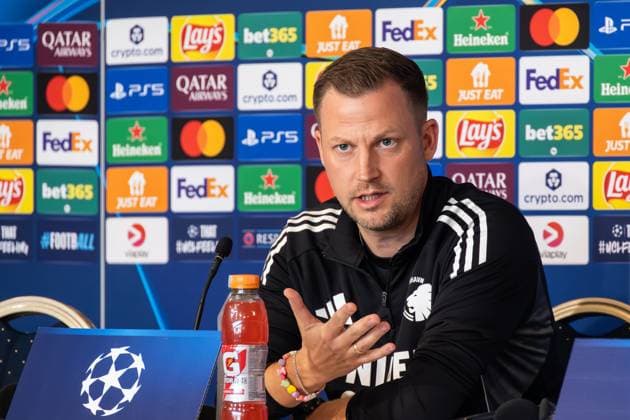 F.C. Copenhagen press conference, PK, Pressekonferenz Head coach Jacob Neestrup of F.C. Copenhagen attends a press conference ahead of the UEFA Champions League 2025 26 League Phase between F.C. Copenhagen and Bayer 04 Leverkusen at Parken Stadium. Copenhagen Denmark Copyright: xKristianxTuxenxLadegaardxBergx 17_09_2025_KTLB_FCK_press_11