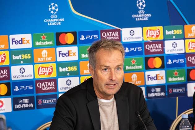 Bayer 04 Leverkusen press conference, PK, Pressekonferenz Head coach Kaspar Hjulmand of Bayer 04 Leverkusen attends a press conference ahead of the UEFA Champions League 2025 26 League Phase between F.C. Copenhagen and Bayer 04 Leverkusen at Parken Stadium. Copenhagen Denmark Copyright: xKristianxTuxenxLadegaardxBergx xSOPAxImagesx 17_09_2025_KTLB_B04_press_03