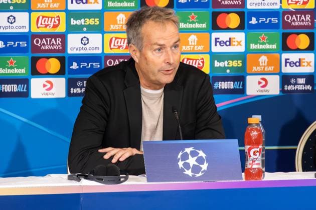 Bayer 04 Leverkusen press conference, PK, Pressekonferenz Head coach Kaspar Hjulmand of Bayer 04 Leverkusen attends a press conference ahead of the UEFA Champions League 2025 26 League Phase between F.C. Copenhagen and Bayer 04 Leverkusen at Parken Stadium. Copenhagen Denmark Copyright: xKristianxTuxenxLadegaardxBergx xSOPAxImagesx 17_09_2025_KTLB_B04_press_05