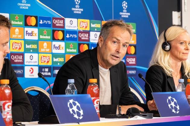 Bayer 04 Leverkusen press conference, PK, Pressekonferenz Head coach Kaspar Hjulmand of Bayer 04 Leverkusen attends a press conference ahead of the UEFA Champions League 2025 26 League Phase between F.C. Copenhagen and Bayer 04 Leverkusen at Parken Stadium. Copenhagen Denmark Copyright: xKristianxTuxenxLadegaardxBergx xSOPAxImagesx 17_09_2025_KTLB_B04_press_09