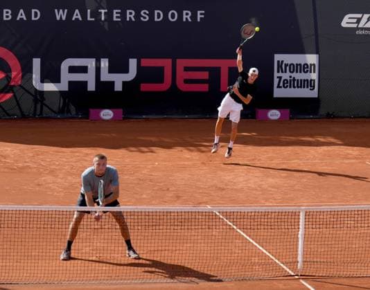 TENNIS - ATP, Tennis Herren Layjet Open BAD WALTERSDORF,AUSTRIA,18.SEP.25 - TENNIS - ATP Challenger Tour, Layjet Open. Image shows Syl Gaxherri and Alex Huszar (AUT).  GEPAxpictures xMichaelxRiedler