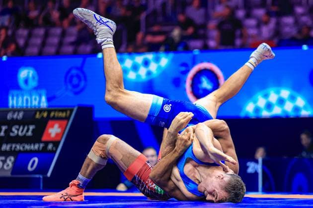 2025 World Wrestling Championships 82kg GR - Gholamreza Javad Farokhisenjani (IRI) df. Ramon Rainer Betschart (SUI) *** 2025 World Wrestling Championships 82kg GR Gholamreza Javad Farokhisenjani IRI df Ramon Rainer Betschart SUI Copyright: xUnitedxWorldxWrestlingx xAmirrezx United World Wrestling Kadir C