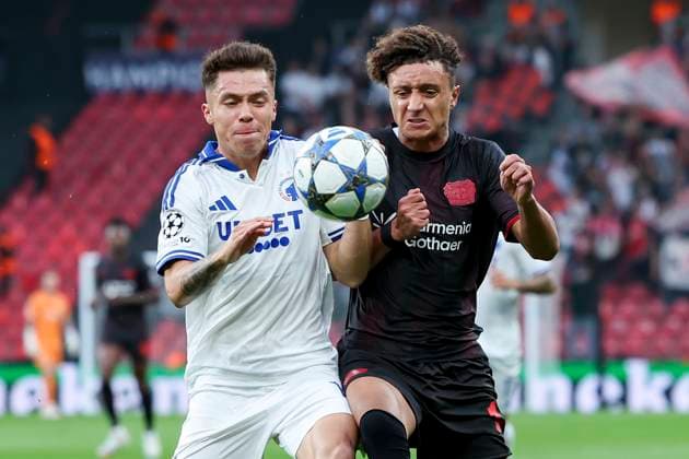 Rodrigo Huescas (FC Copenhagen) und Eliesse Ben Seghir (Bayer 04 Leverkusen) kaempfen um den Ball, UEFA Champions League 2025 26 League Phase MD1, F.C. Copenhagen v Bayer 04 Leverkusen, Parken Stadium am 18. September 2025 in Kopenhagen, Dänemark. (Foto von Marco Steinbrenner DeFodi Images) Rodrigo Huescas (FC Copenhagen) und Eliesse Ben Seghir (Bayer 04 Leverkusen) battle for the ball, UEFA Champions League 2025 26 League Phase MD1, F.C. Copenhagen v Bayer 04 Leverkusen, Parken Stadium, September 18, 2025 in Copenhagen, Denmark. (Photo by Marco Steinbrenner DeFodi Images) Rodrigo Huescas FC Copenhagen and Eliesse Ben Seghir Bayer 04 Leverkusen battle for the ball, UEFA Champions League 2025 26 League Phase MD1, F C Copenhagen v Bayer 04 Leverkusen, Parken Stadium on September 18, 2025 in Copenhagen, Denmark Photo by Marco Steinbrenner DeFodi Images Rodrigo Huescas FC Copenhagen and Eliesse Ben Seghir Bayer 04 Leverkusen battle for the ball, UEFA Champions League 2025 26 League Phase MD1, F C Copenhagen v Bayer 04 Leverkusen, Parken Stadium, September 18, 2025 in Copenhagen, Denmark Photo by Marco Steinbrenner DeFodi Images