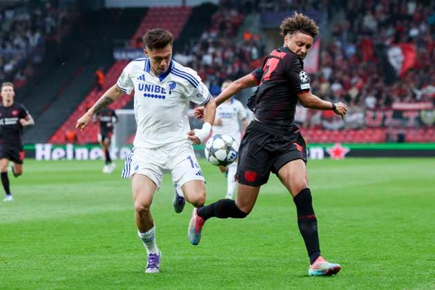 Rodrigo Huescas (FC Copenhagen) und Eliesse Ben Seghir (Bayer 04 Leverkusen) kaempfen um den Ball, UEFA Champions League 2025 26 League Phase MD1, F.C. Copenhagen v Bayer 04 Leverkusen, Parken Stadium am 18. September 2025 in Kopenhagen, Dänemark. (Foto von Marco Steinbrenner DeFodi Images) Rodrigo Huescas (FC Copenhagen) und Eliesse Ben Seghir (Bayer 04 Leverkusen) battle for the ball, UEFA Champions League 2025 26 League Phase MD1, F.C. Copenhagen v Bayer 04 Leverkusen, Parken Stadium, September 18, 2025 in Copenhagen, Denmark. (Photo by Marco Steinbrenner DeFodi Images) Rodrigo Huescas FC Copenhagen and Eliesse Ben Seghir Bayer 04 Leverkusen battle for the ball, UEFA Champions League 2025 26 League Phase MD1, F C Copenhagen v Bayer 04 Leverkusen, Parken Stadium on September 18, 2025 in Copenhagen, Denmark Photo by Marco Steinbrenner DeFodi Images Rodrigo Huescas FC Copenhagen and Eliesse Ben Seghir Bayer 04 Leverkusen battle for the ball, UEFA Champions League 2025 26 League Phase MD1, F C Copenhagen v Bayer 04 Leverkusen, Parken Stadium, September 18, 2025 in Copenhagen, Denmark Photo by Marco Steinbrenner DeFodi Images