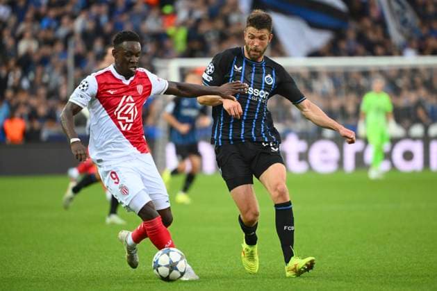 Club Brugge v Monaco - UEFA Champions League BRUGGE, BELGIUM - SEPTEMBER 18 : Balogun Folarin forward of AS Monaco FC and Mechele Brandon defender of Club Brugge during the UEFA Champions League 2025 26 League Phase MD1 match between Club Brugge and Monaco on September 18, 2025 in Brugge, Belgium, 18 09 2025 Brugge Belgium  Copyright: xVincentxKalutx