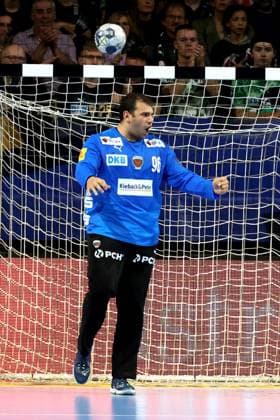 DEU, EHF Champions League, Fuechse Berlin vs Aalborg, 18 09 2025, Max Schmeling Halle, Berlin, DEU, EHF Champions League, Fuechse Berlin vs Aalborg, in the picture Dejan Milosavljev Fuechse Berlin 96 nordphotoxGmbHx xEngler nph00076