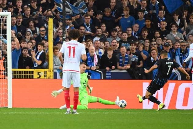 Club Brugge v Monaco - UEFA Champions League BRUGGE, BELGIUM - SEPTEMBER 18 : Tresoldi Nicolo forward of Club Brugge scores a goal during the UEFA Champions League 2025 26 League Phase MD1 match between Club Brugge and Monaco on September 18, 2025 in Brugge, Belgium, 18 09 2025 Brugge Belgium  Copyright: xVincentxKalutx