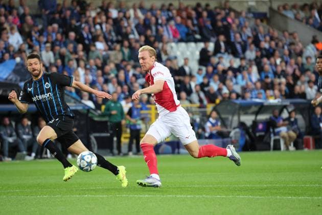 FOOTBALL : Club Brugge vs Monaco - UEFA Ligue des Champions - 18 09 2025 Mika BIERETH (AS Monaco) lors du match Club Brugge vs Monaco, UEFA Ligue des Champions phase de Ligue J1, Jan Breydelstation Bruges, le 18 septembre 2025 - photo Laurent Sanson PsnewZ  Copyright: xLaurentxSANSONx xPsnewZx
